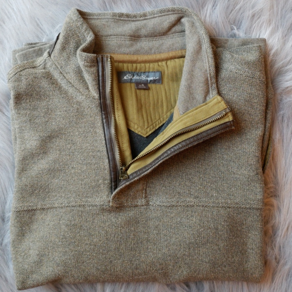 Eddie Bauer Men's Brown Quarter Zip Sweater - Picture 3 of 6